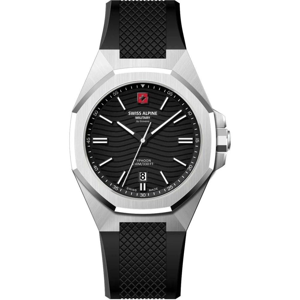Swiss Alpine Military Typhoon Silicone Strap Black Dial Quartz 7006.1837 100M Men's Watch