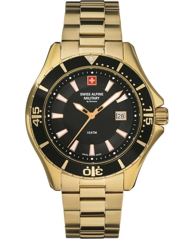 Swiss Alpine Military By Grovana Nautilus Black Dial Quartz 7040.1117 100M Men's Watch
