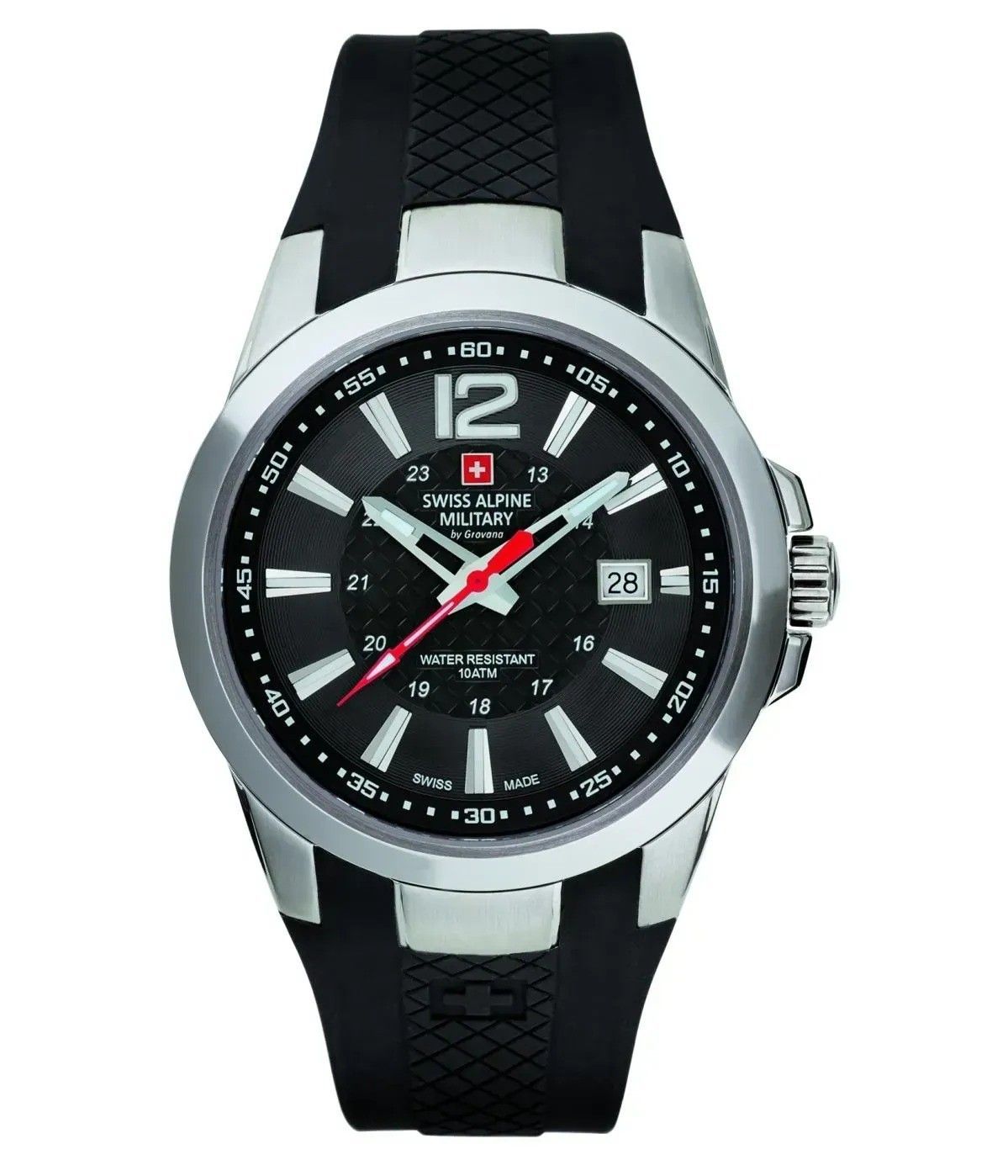 Swiss Alpine Military Combat Air Rubber Strap Black Dial Quartz 7058.1837 100M Men's Watch
