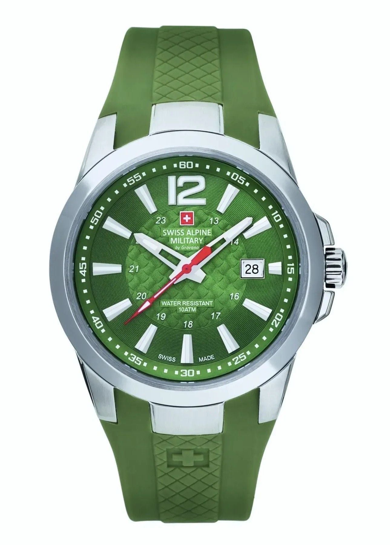 Swiss Alpine Military Combat Air Rubber Strap Green Dial Quartz 7058.1838 100M Men's Watch