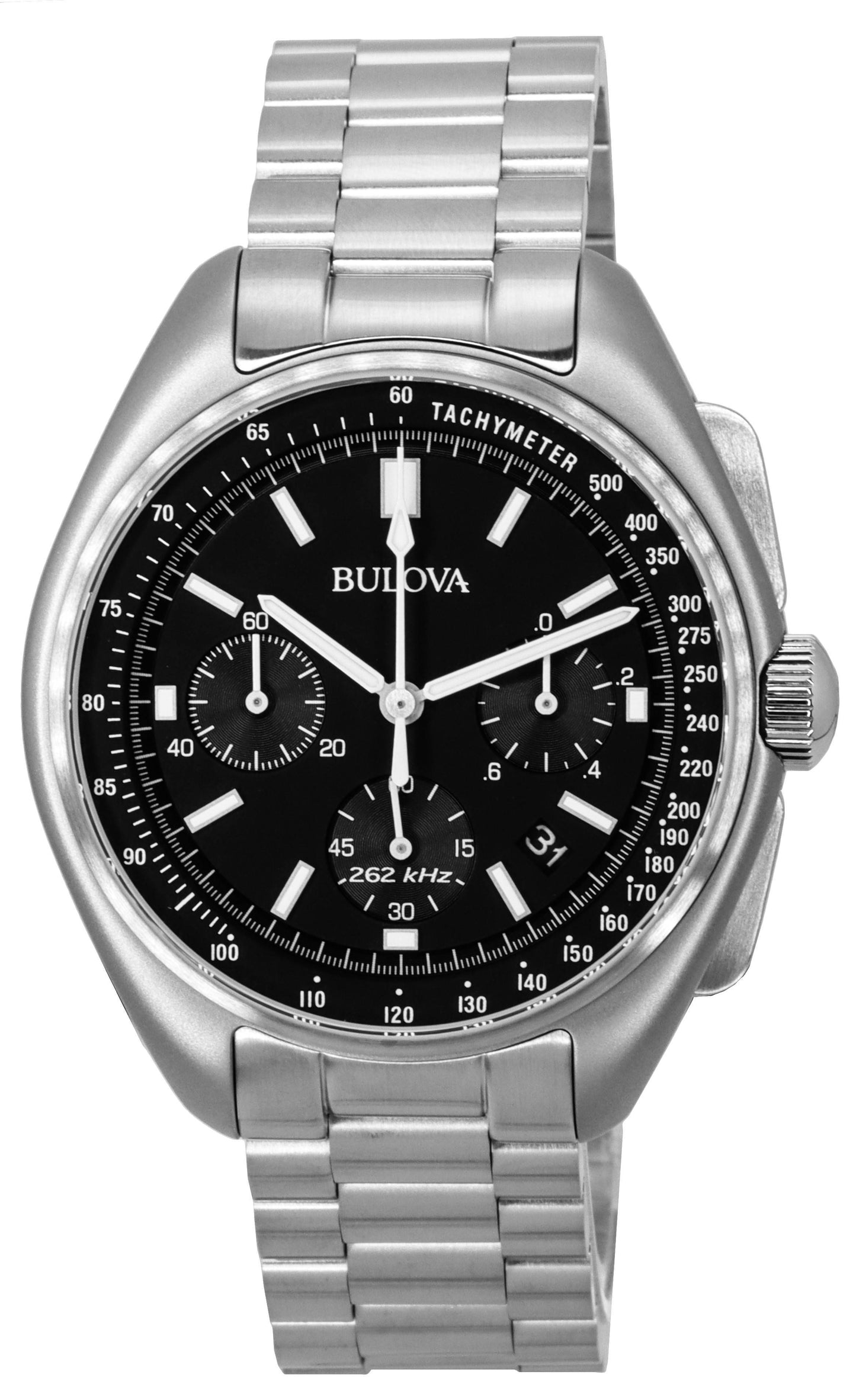 Bulova Lunar Pilot Chronograph Stainless Steel Black Dial Quartz 96B258 Men's Watch