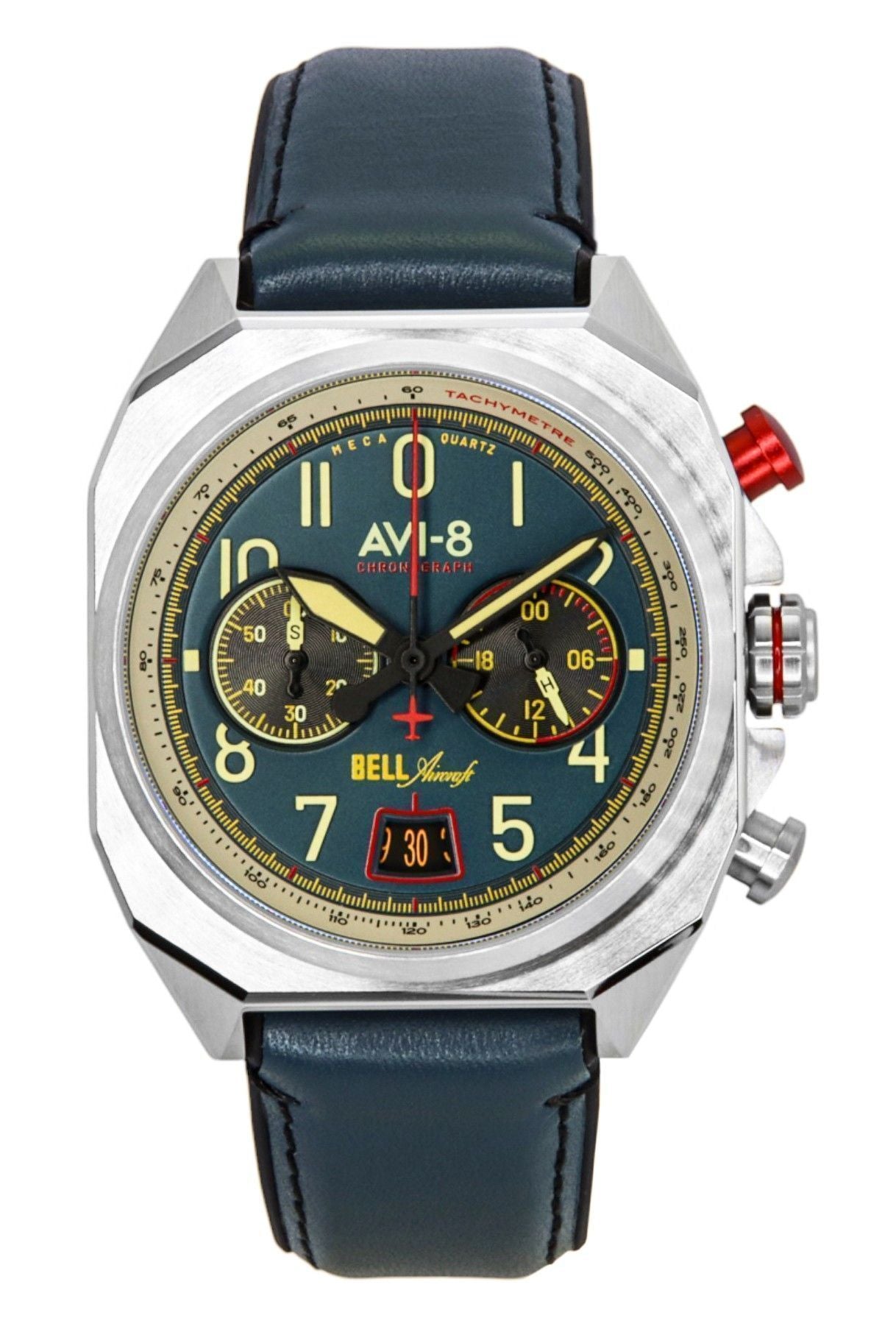 AVI-8 Bell X-1 Machbuster Chronograph Aviation Blue Rubber Strap Blue Dial Quartz AV-4118-01 Men's Watch