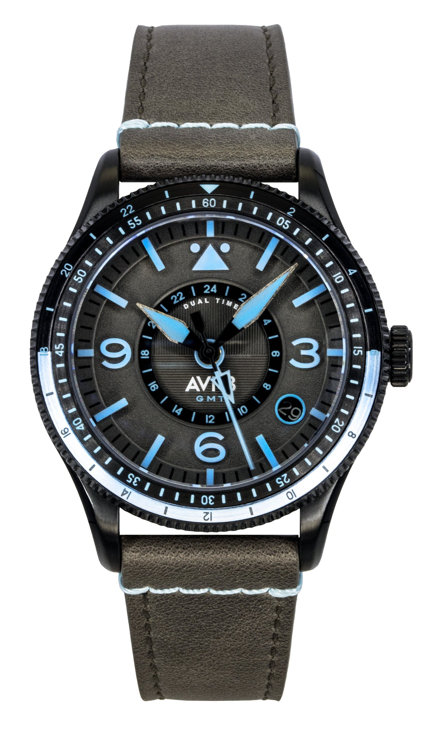 AVI-8 Flyboy Airmaster GMT Leather Strap Grey Dial Automatic AV-4128-05 Men's Watch