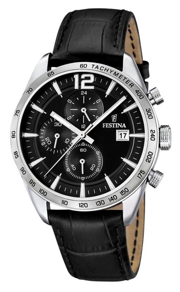 Festina Timeless Chronograph Leather Strap Black Dial Quartz F16760-4 Men's Watch