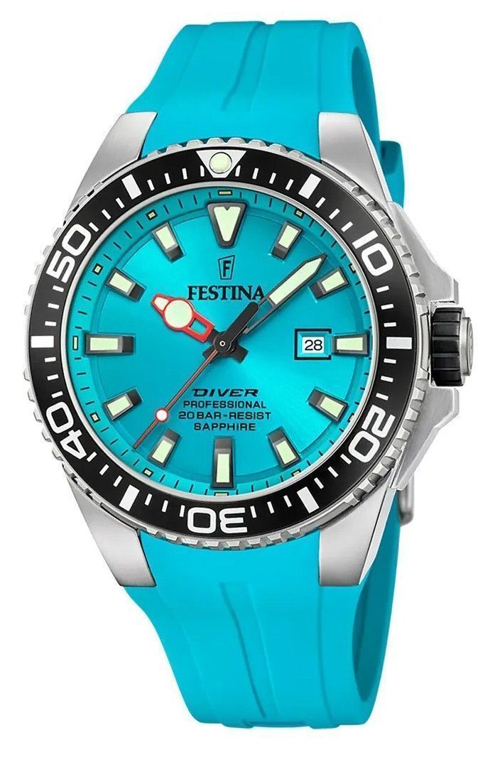 Festina Diver Rubber Strap Turquoise Dial Quartz F20664-5 200M Men's Watch