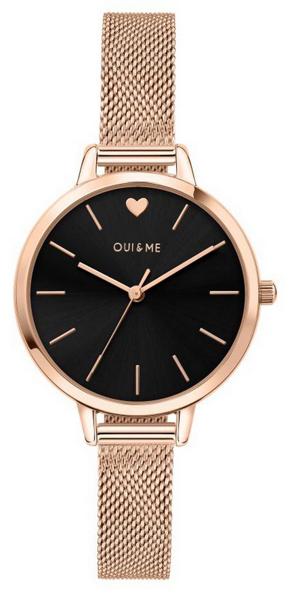 Oui & Me Petite Amourette Black Dial Rose Gold Tone Stainless Steel Quartz ME010002 Women's Watch