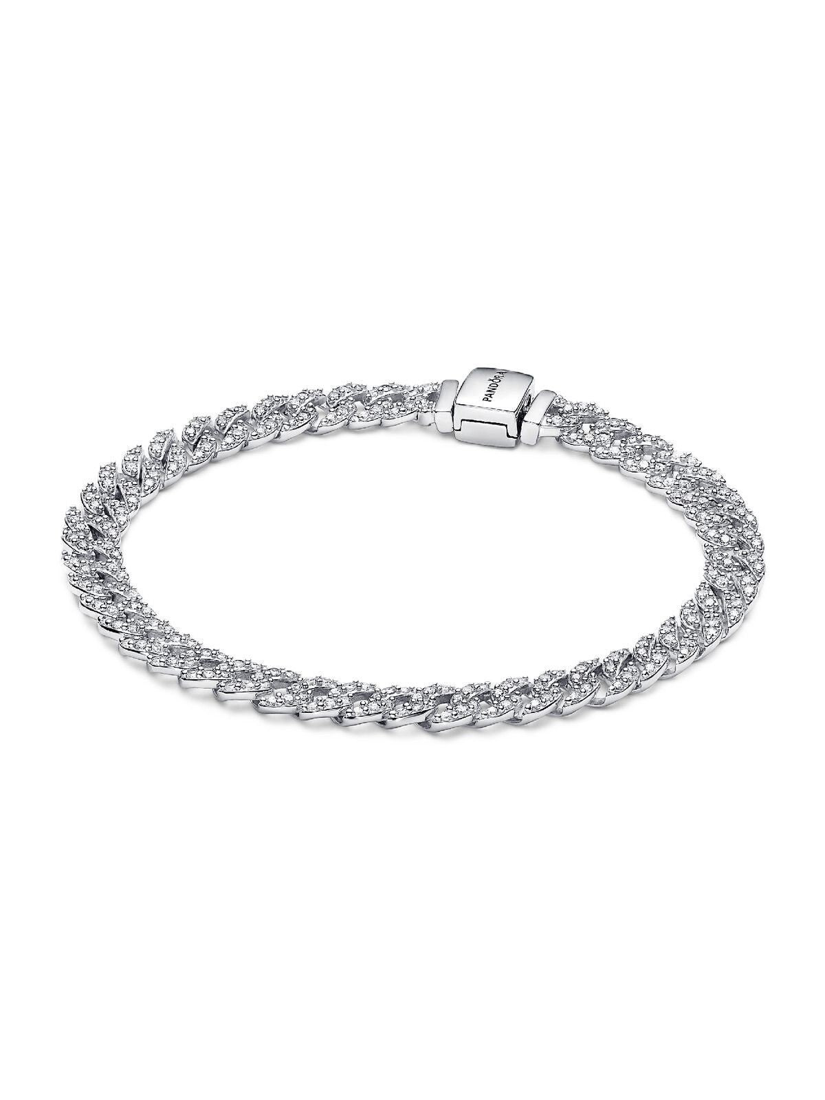 Pandora Timeless Pave Cuban Chain Bracelet With Clear Cubic Zirconia P-593008C01-18 For Women