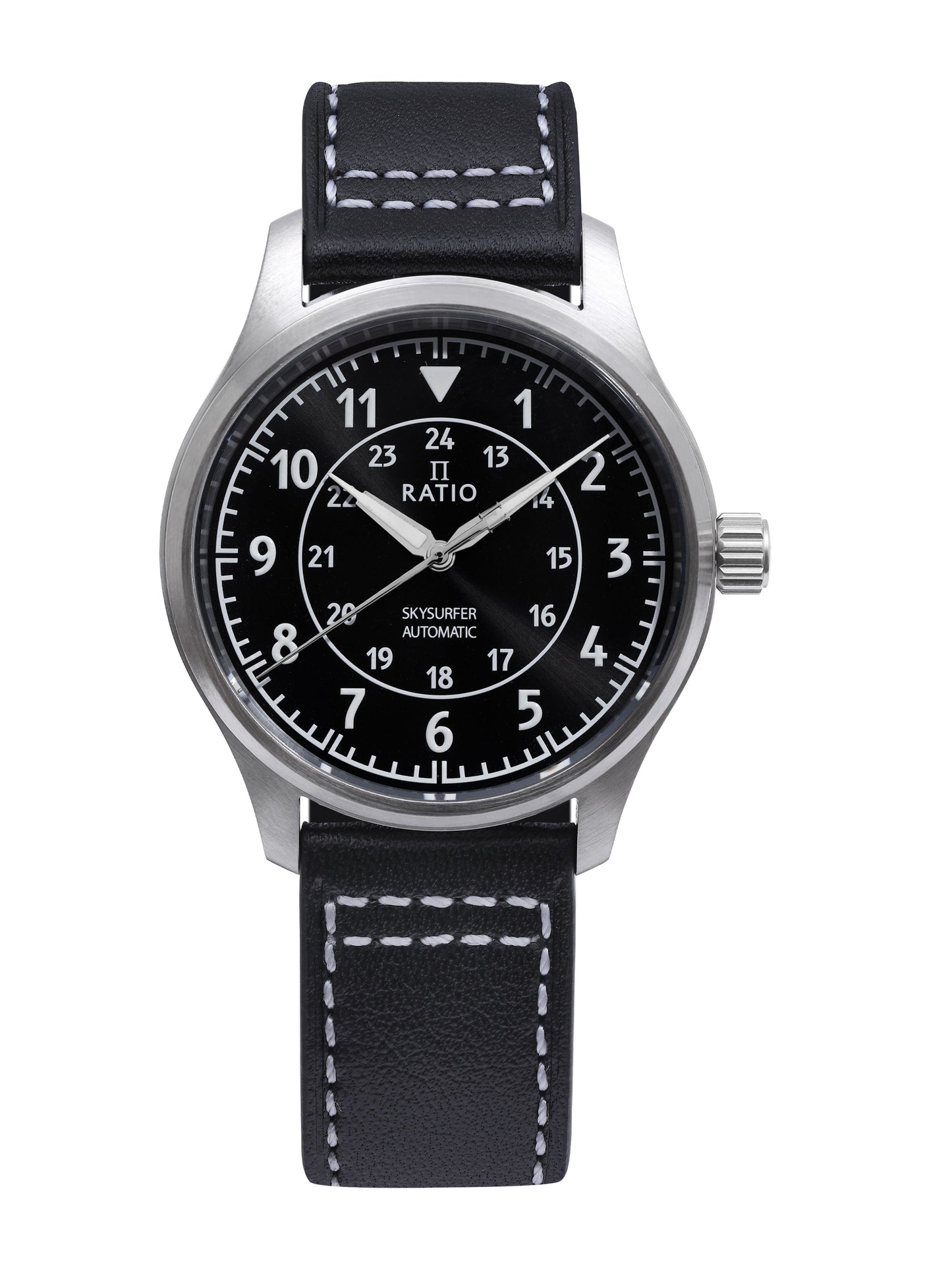 Ratio Skysurfer Pilot Black Sunray Dial Leather Automatic RTS314 200M Men's Watch