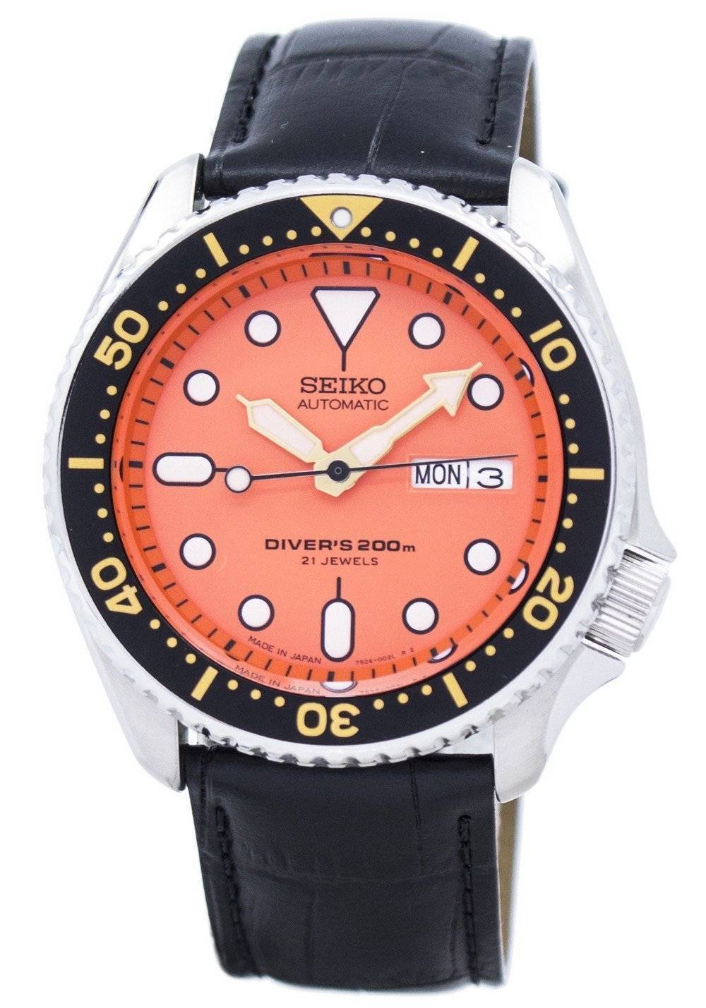 Seiko Automatic Diver's Black Leather SKX011J1-var-LS6 200M Men's Watch