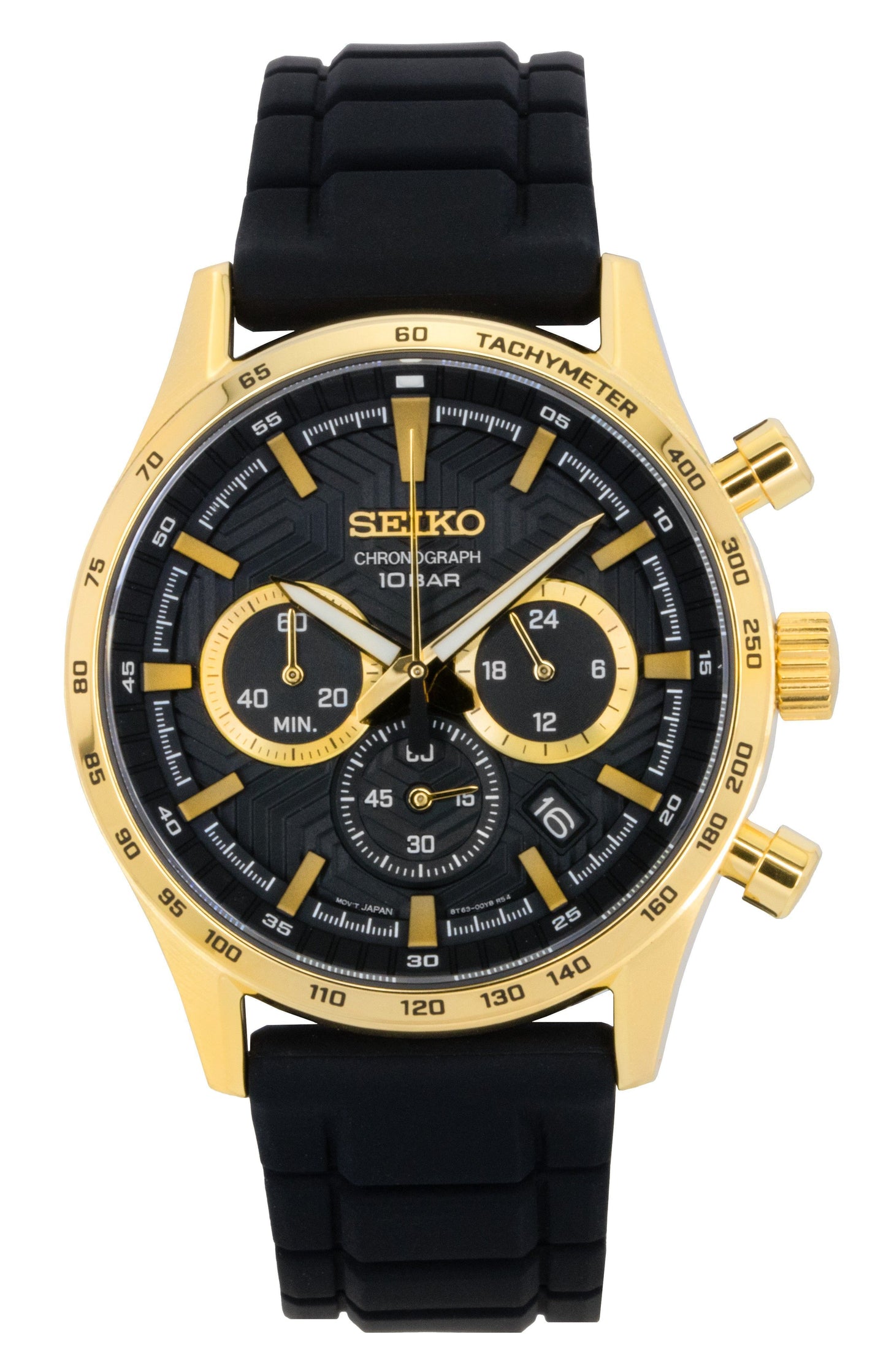 Seiko Sport Chronograph Silicone Strap Black Dial Quartz SSB446P1 100M Men's Watch