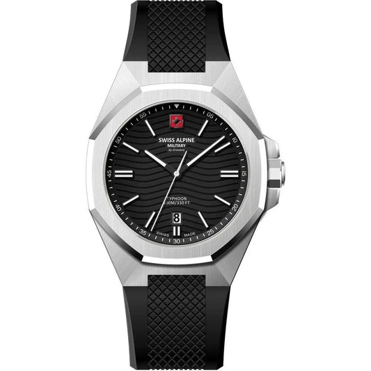 Swiss Alpine Military Typhoon Silicone Strap Black Dial Quartz 7006.1837 100M Men's Watch