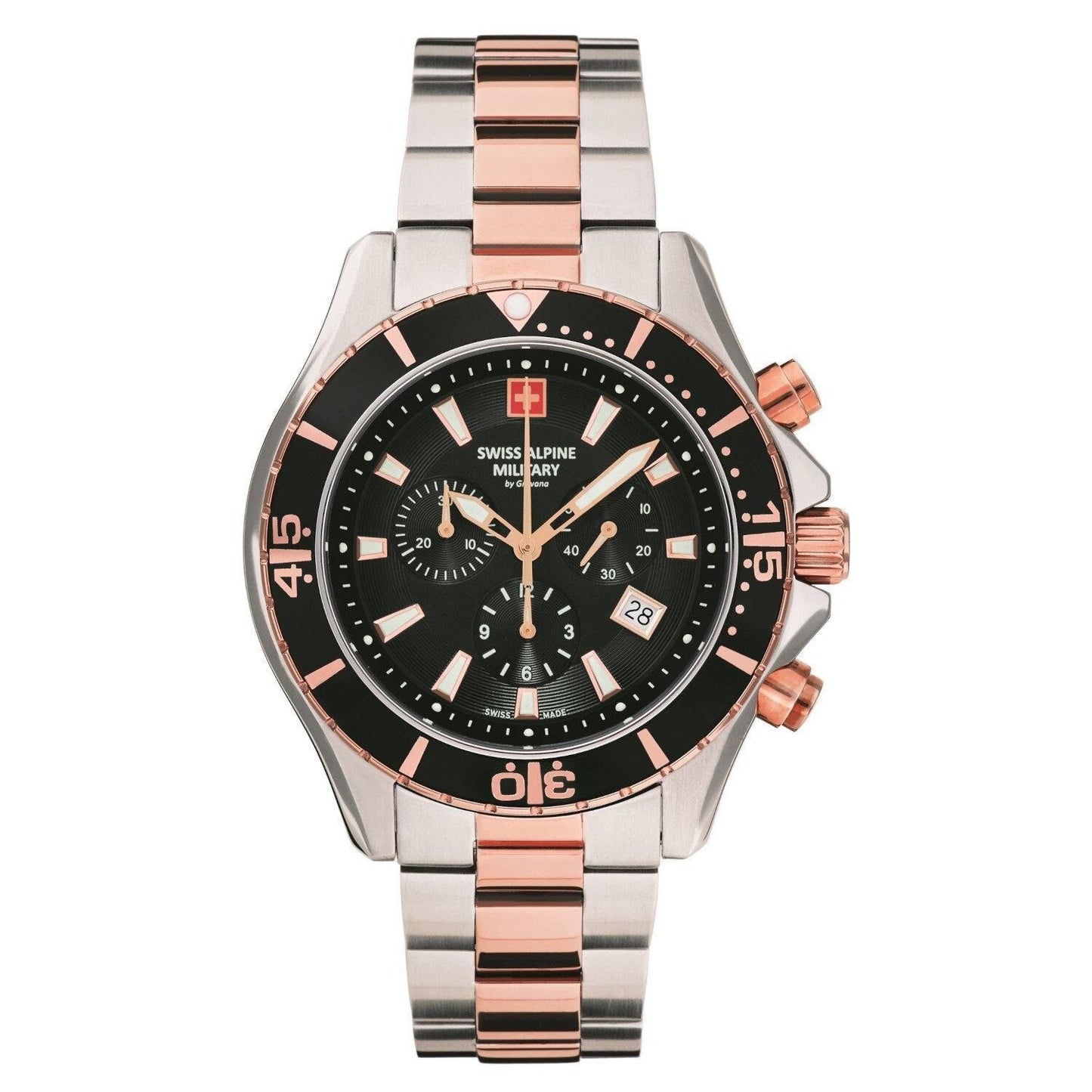 Swiss Alpine Military By Grovana Nautilus Chronograph Black Dial Quartz 7040.9157 100M Men's Watch