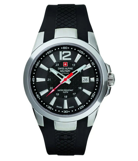 Swiss Alpine Military Combat Air Rubber Strap Black Dial Quartz 7058.1837 100M Men's Watch