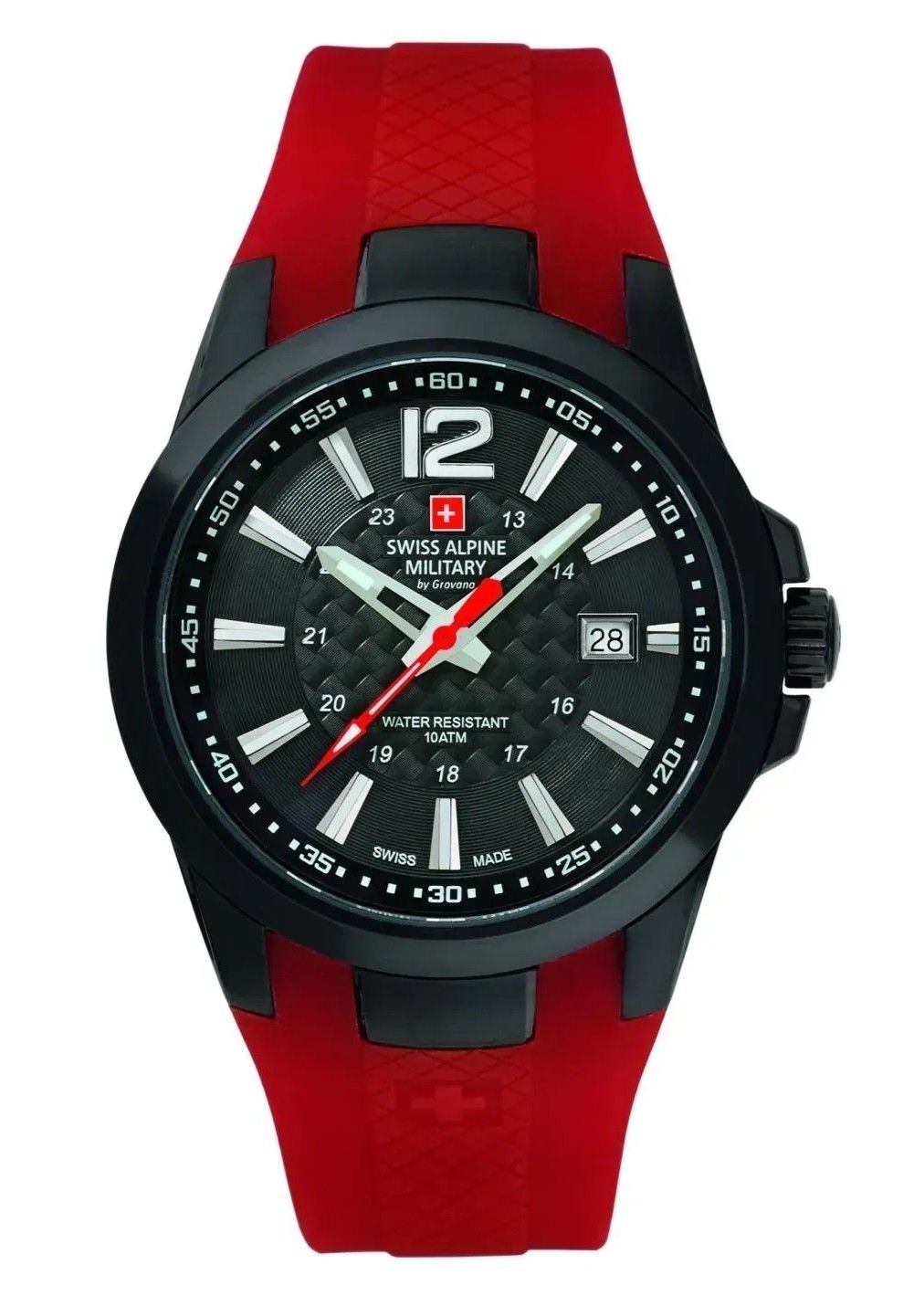 Swiss Alpine Military Combat Air Rubber Strap Black Dial Quartz 7058.1876 100M Men's Watch