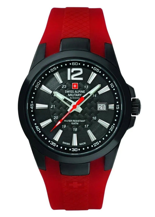 Swiss Alpine Military Combat Air Rubber Strap Black Dial Quartz 7058.1876 100M Men's Watch