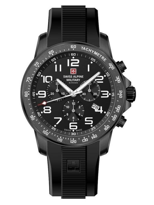 Swiss Alpine Military Ranger Chronograph Rubber Strap Black Dial Quartz 7064.9877 100M Men's Watch