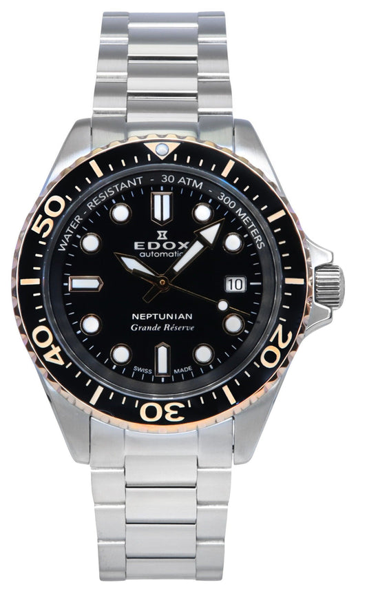 Edox Neptunian Grande Reserve Black Dial Automatic Diver's 80801 3NRM NIR 300M Men's Watch