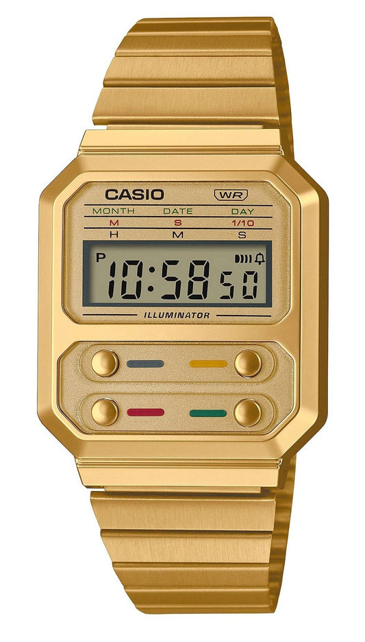 Casio Youth Vintage Stainless Steel Digital A100WEG-9A A100WEG-9 Women's Watch