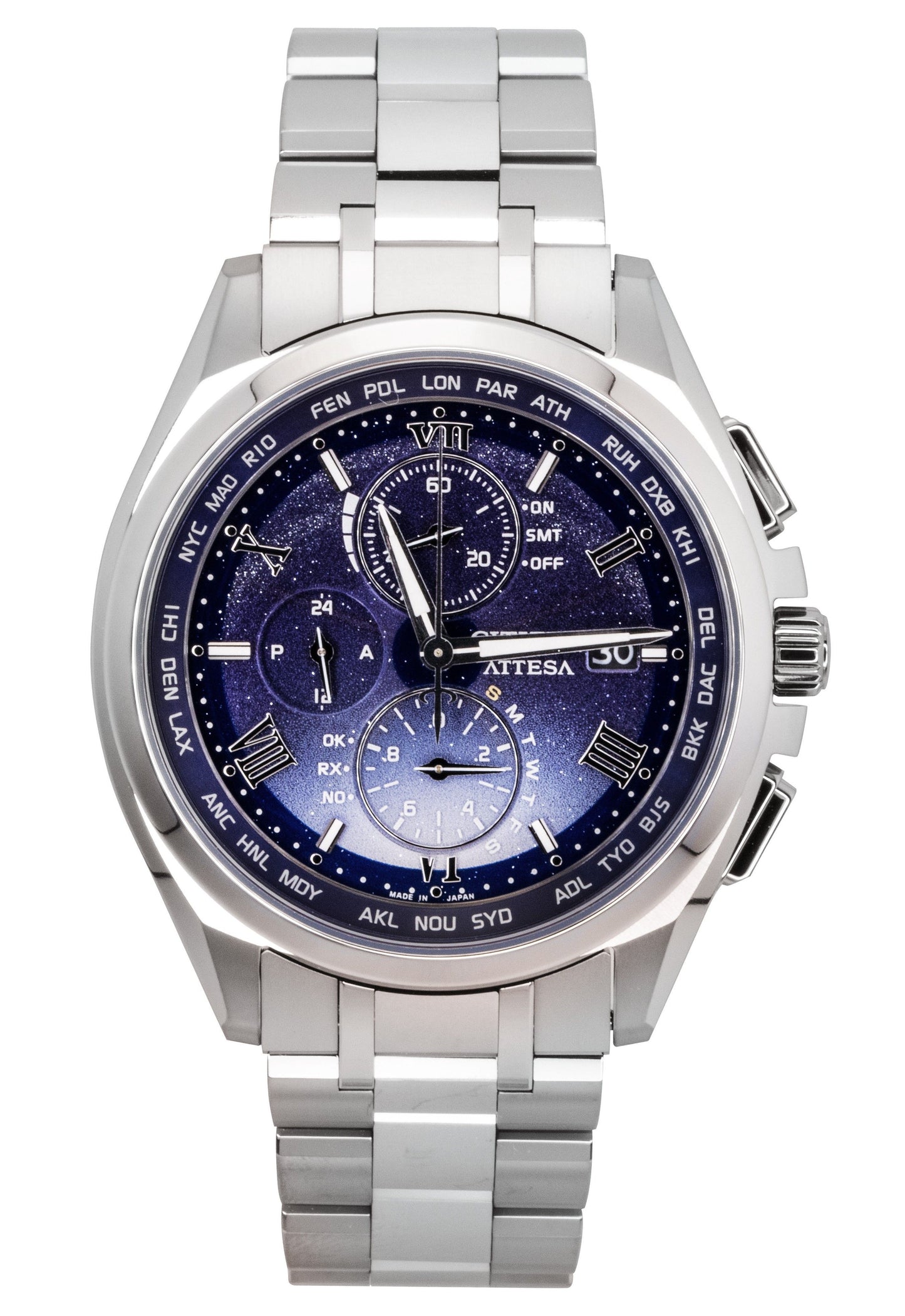 Citizen Attesa Limited Edition Chronograph Super Titanium Blue Dial Eco-Drive AT8240-66L 100M Men's Watch