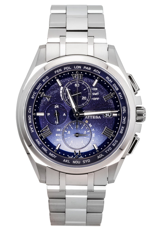 Citizen Attesa Limited Edition Chronograph Super Titanium Blue Dial Eco-Drive AT8240-66L 100M Men's Watch