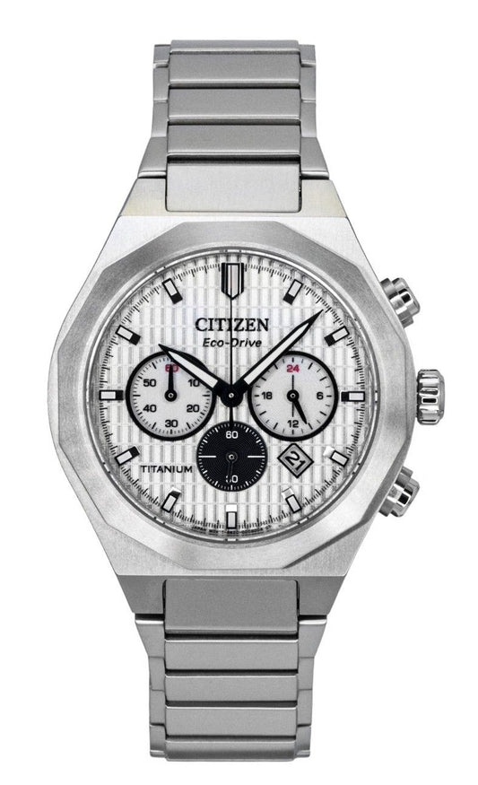 Citizen Zenshin Chronograph Super Titanium White Dial Eco-Drive CA4690-51A 100M Men's Watch