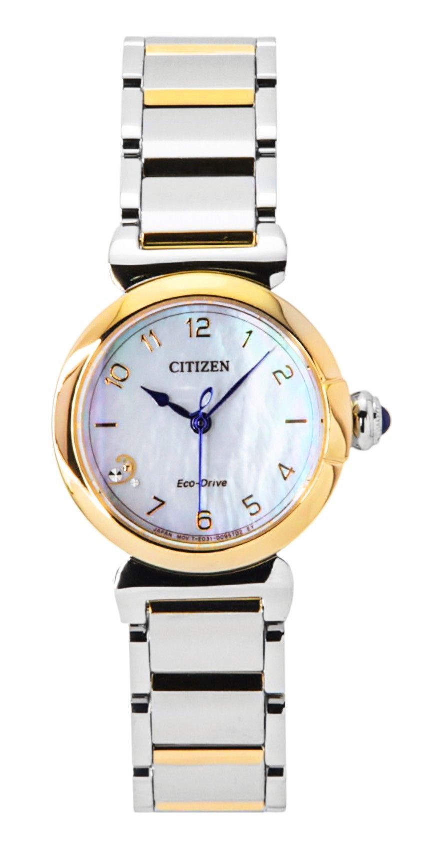 Citizen L May Bells Mini Stainless Steel White Mother Of Pearl Dial Eco-Drive EM1136-87D Women's Watch