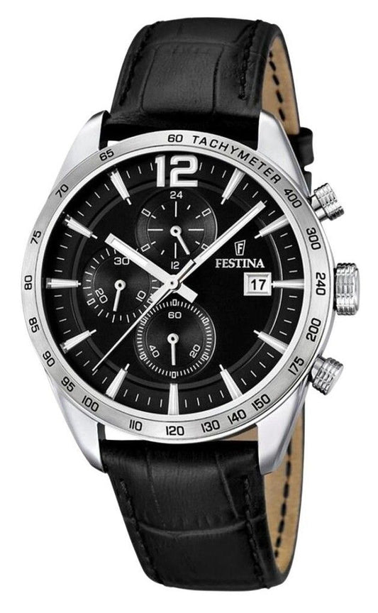 Festina Timeless Chronograph Leather Strap Black Dial Quartz F16760-4 Men's Watch