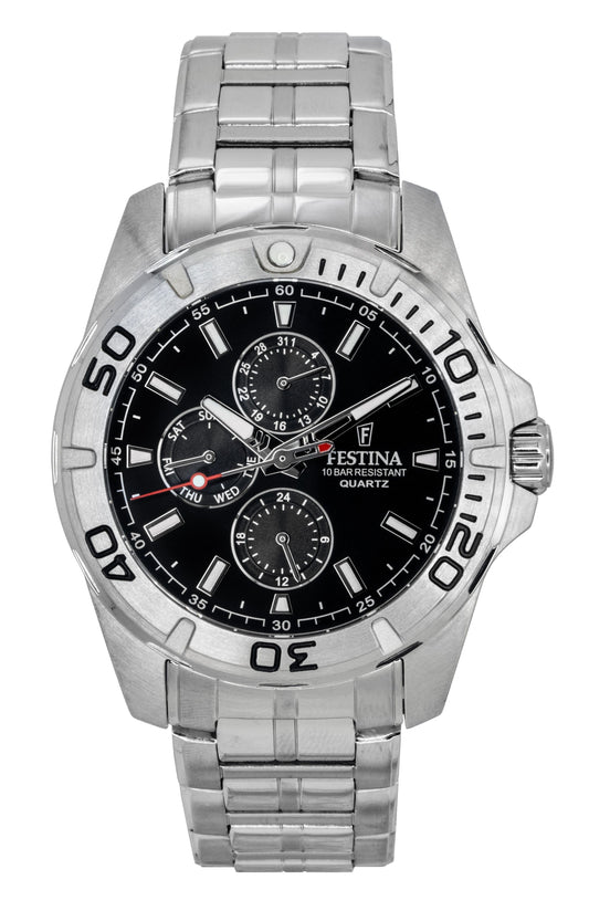 Festina Multifunction Stainless Steel Black Dial Quartz F20445-3 100M Men's Watch