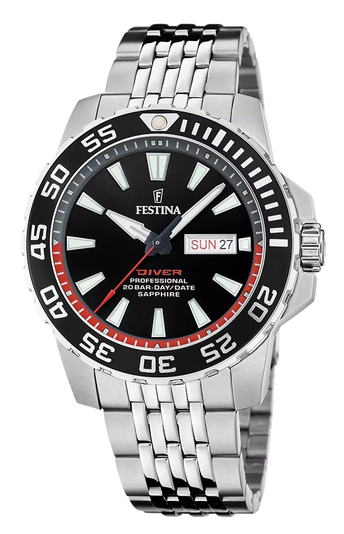 Festina The Originals Stainless Steel Black Dial Quartz Diver's F20661-3 200M Men's Watch