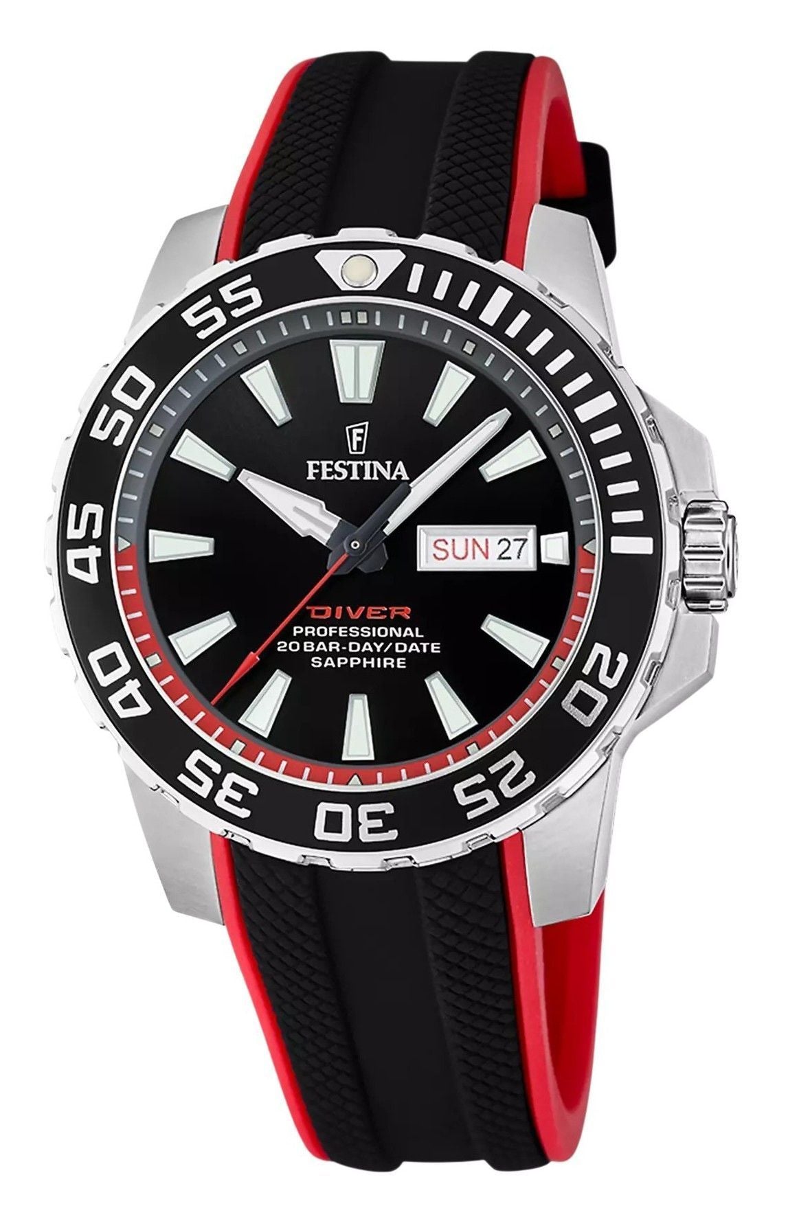 Festina The Originals Rubber Strap Black Dial Quartz Diver's F20662-3 200M Men's Watch