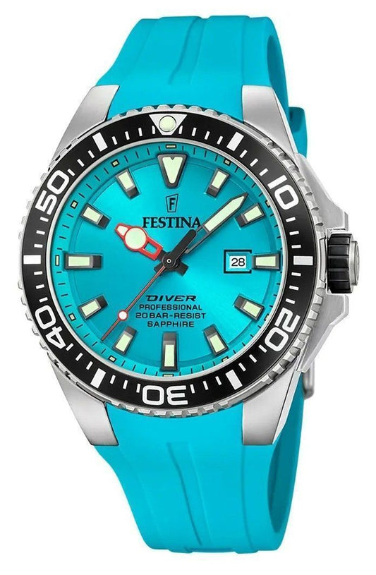 Festina Diver Rubber Strap Turquoise Dial Quartz F20664-5 200M Men's Watch