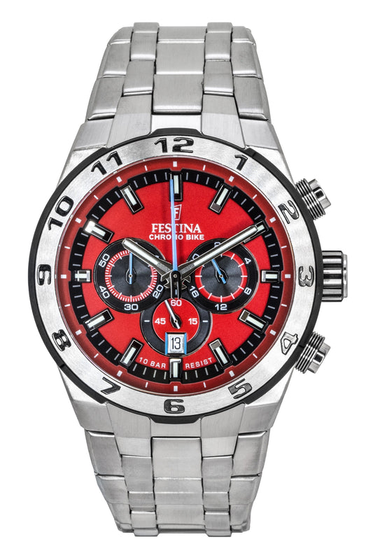 Festina Chrono Bike Chronograph Stainless Steel Red Dial Quartz F20670-5 100M Men's Watch