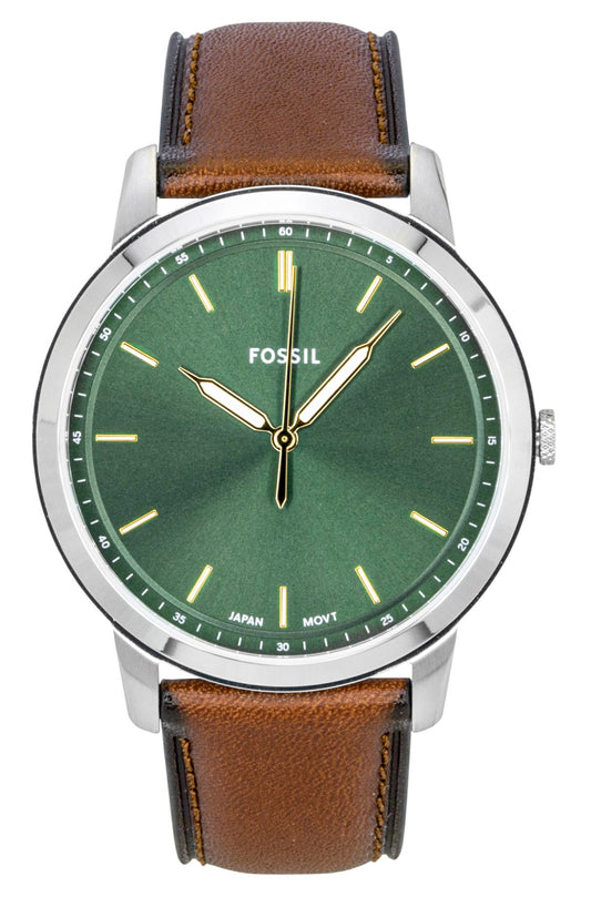 Fossil Minimalist Leather Strap Green Dial Quartz FS6094 Men's Watch