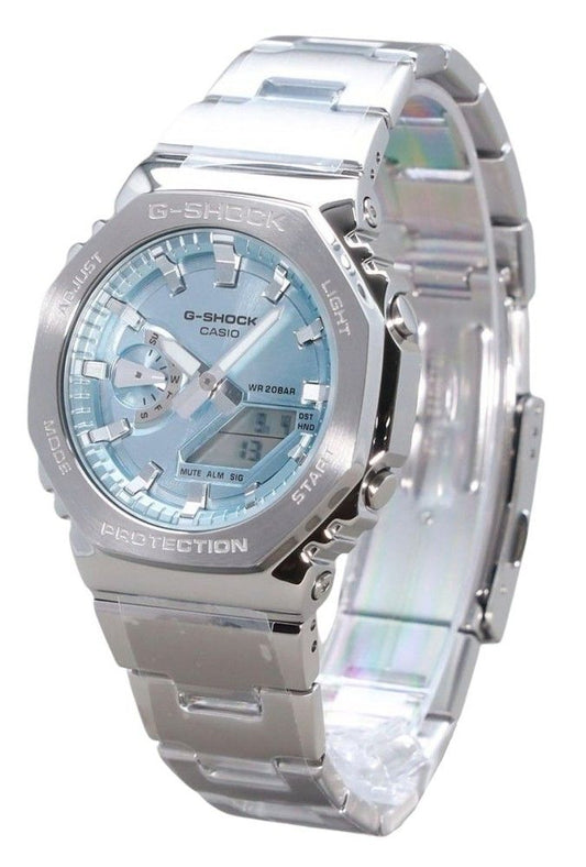 Casio G-Shock G-Steel Analog Digital Stainless Steel Light Blue Dial Quartz GM-2110D-2A 200M Men's Watch