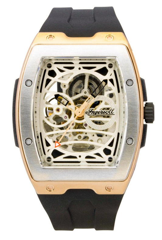 Ingersoll The Challenger PU Rubber Strap Silver Skeleton Dial Automatic I12302 Men's Watch