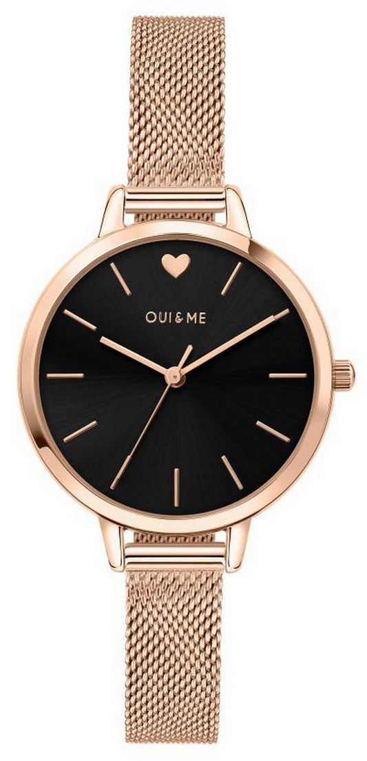 Oui & Me Petite Amourette Black Dial Rose Gold Tone Stainless Steel Quartz ME010002 Women's Watch