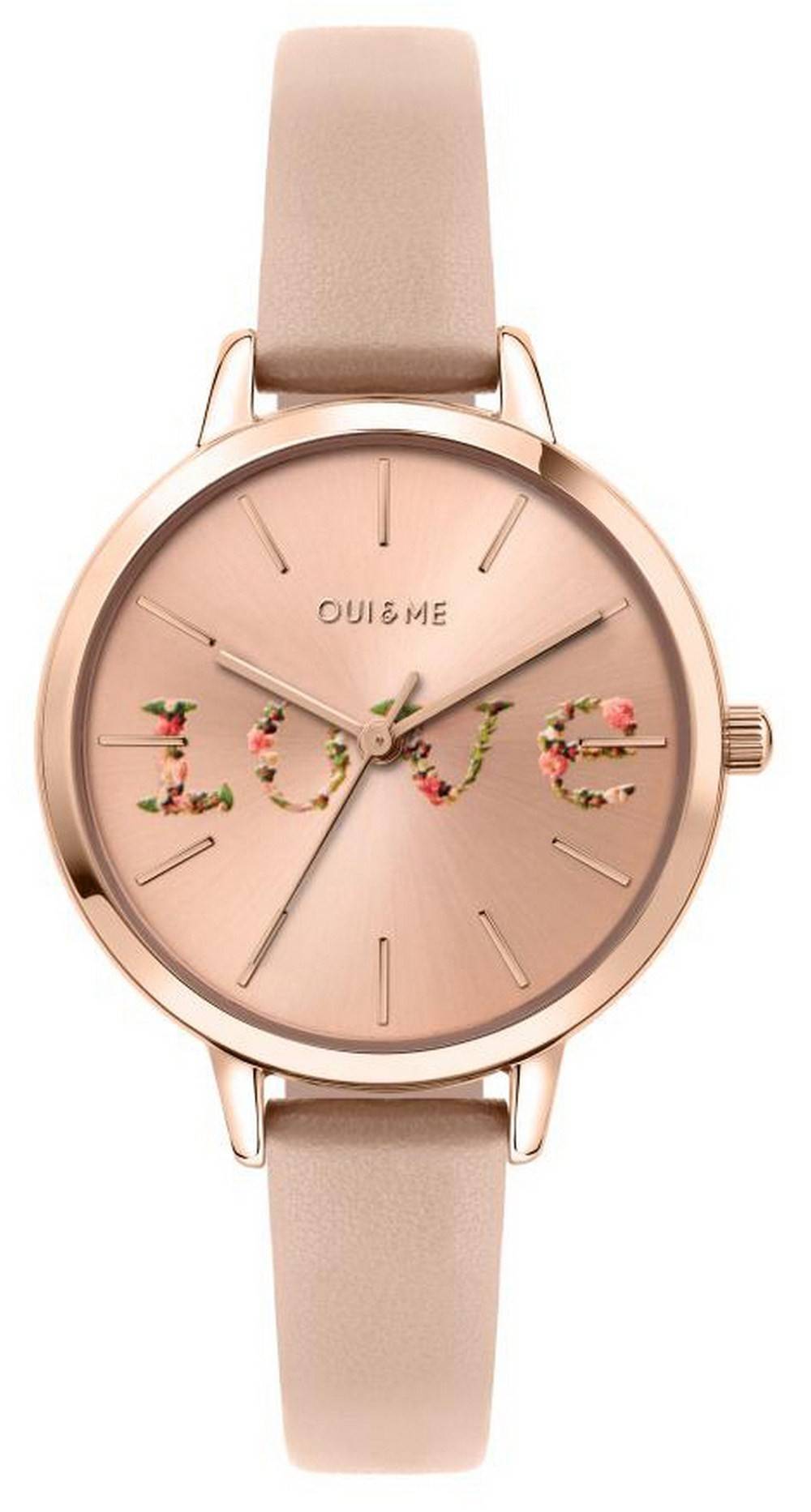 Oui & Me Fleurette Rose Gold Sunray Dial Leather Strap Quartz ME010018 Women's Watch