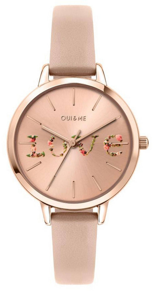 Oui & Me Fleurette Rose Gold Sunray Dial Leather Strap Quartz ME010018 Women's Watch
