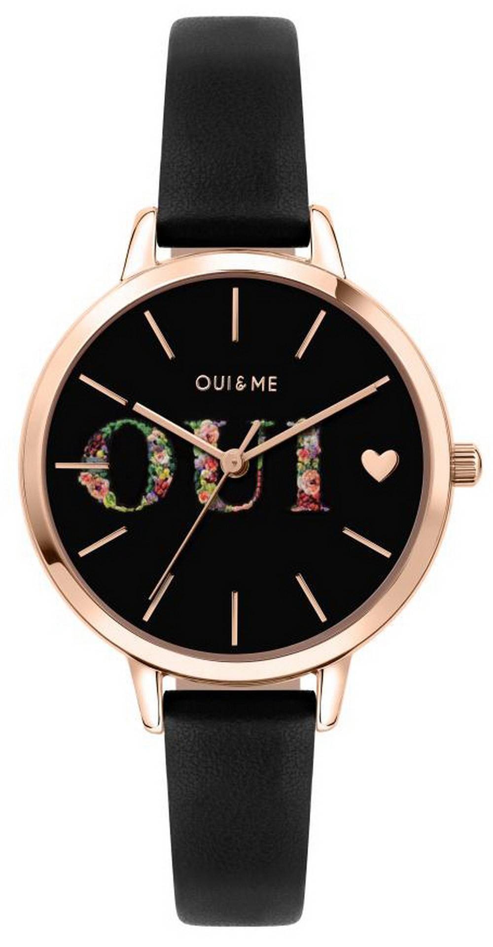 Oui & Me Fleurette Black Dial Leather Strap Quartz ME010079 Women's Watch