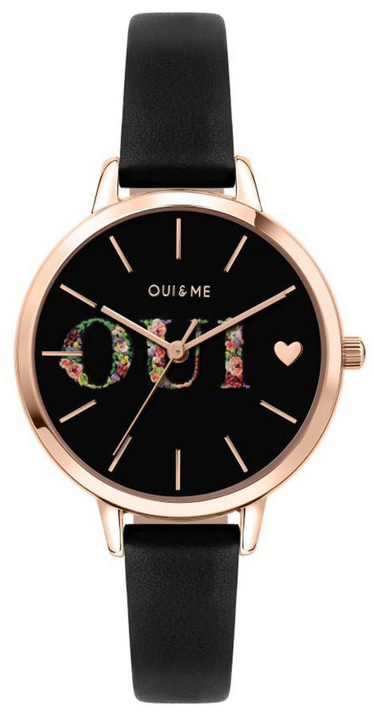 Oui & Me Fleurette Black Dial Leather Strap Quartz ME010079 Women's Watch