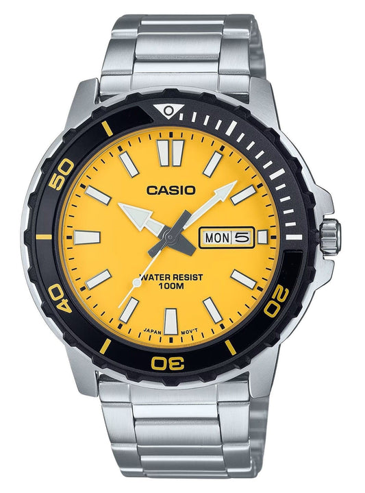 Casio Standard Analog Stainless Steel Yellow Dial Quartz MTD-125D-9AV 100M Men's Watch