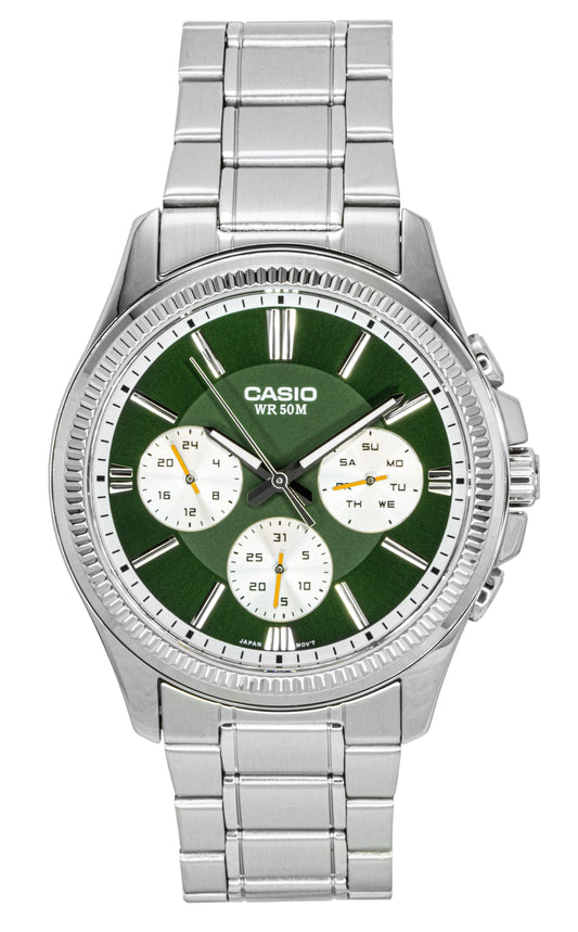Casio Enticer Analog Stainless Steel Green Dial Quartz MTP-1375D-3 Men's Watch