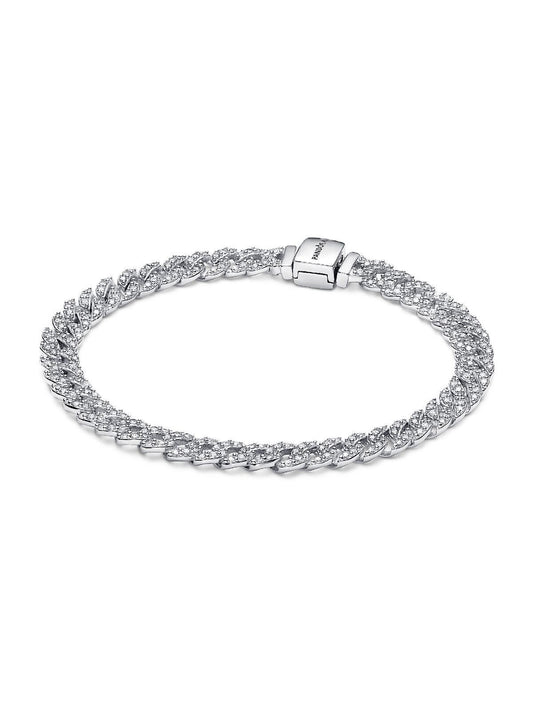 Pandora Timeless Pave Cuban Chain Bracelet With Clear Cubic Zirconia P-593008C01-18 For Women