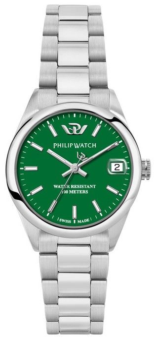 Philip Watch Swiss Made Caribe Urban Stainless Steel Green Dial Quartz R8253597647 100M Men's Watch