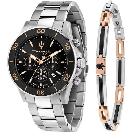 Maserati Competizione Chronograph Stainless Steel Black Dial Quartz R8873600001 100M Men's Watch With Extra Bracelet