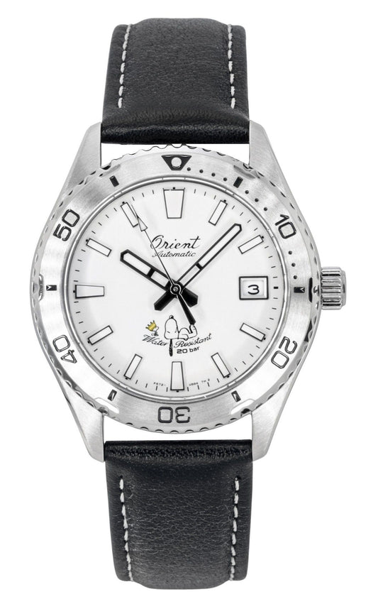 Orient Mako 40 Peanuts Limited Edition Leather Strap White Dial Automatic Diver's RA-AC0Q08S 200M Men's Watch