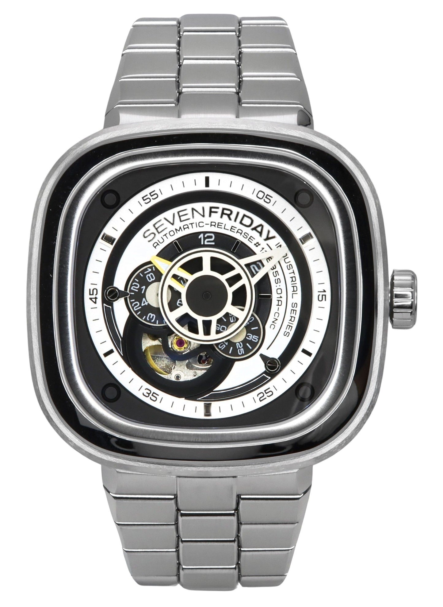 Sevenfriday P-Series NFC Black And White Open Heart Dial Automatic P1B/01M SF-P1B-01M Men's Watch