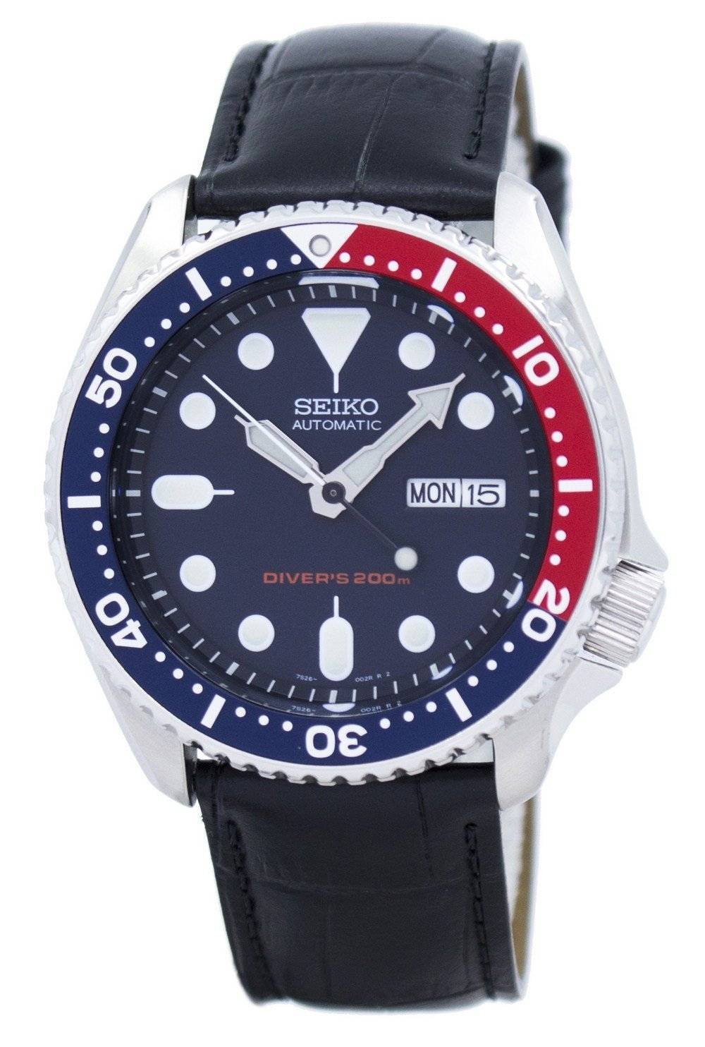 Seiko Automatic Diver's Black Leather SKX009K1-var-LS6 200M Men's Watch