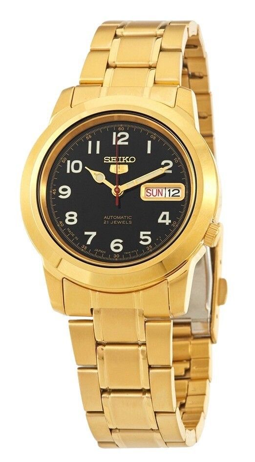 Seiko 5 Gold Tone Stainless Steel Black Dial 21 Jewels Automatic SNKK40J1 Men's Watch