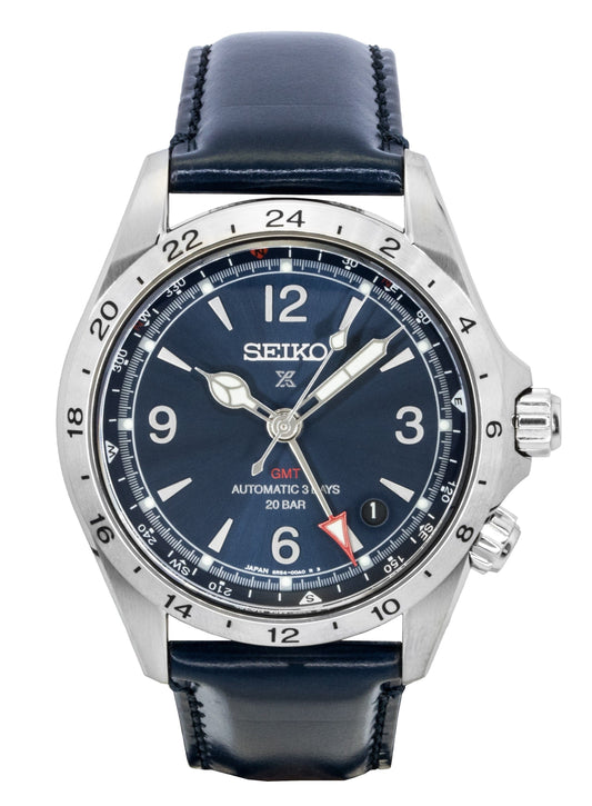 Seiko Prospex Alpinist GMT Leather Strap Blue Dial Automatic SPB377J1 200M Men's Watch